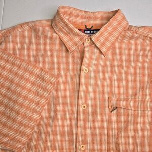 REEL LEGENDS Men's Large Orange White Check Short Sleeve Fishing Shirt‎ -1075